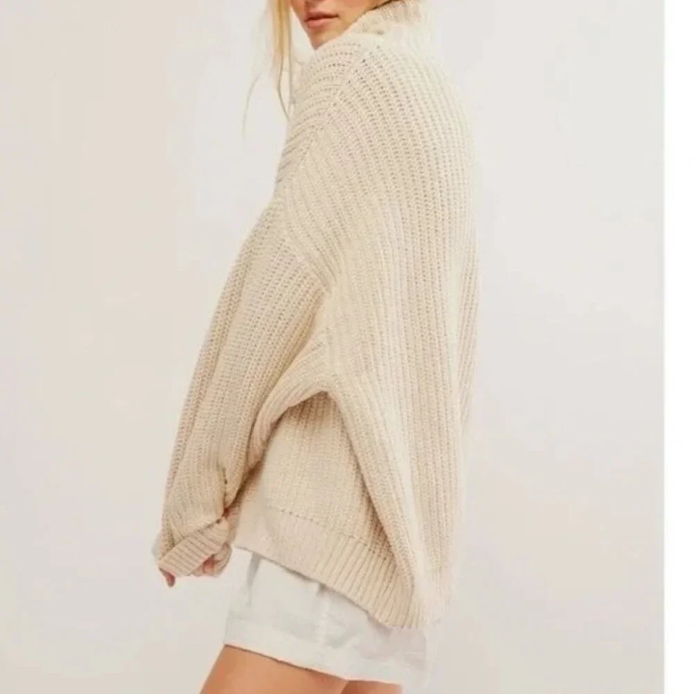 FREE PEOPLE OVERSIZED CHUNKY TURTLENECK COWL NECK SWEATER EXPOSED SEAMS XS